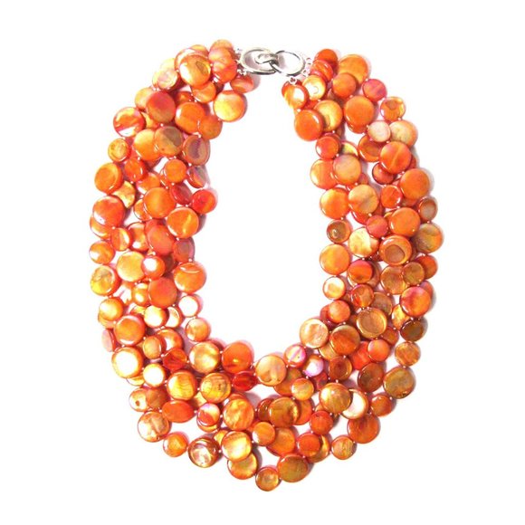Tigerstars Orange Mother Of Pearl Disc Necklace - Picture 1 of 4